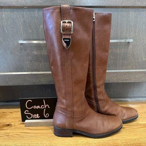 Womens Coach Easton Tall Tan Leather Buckle Zip Casual Riding Boots Size 6 B GUC